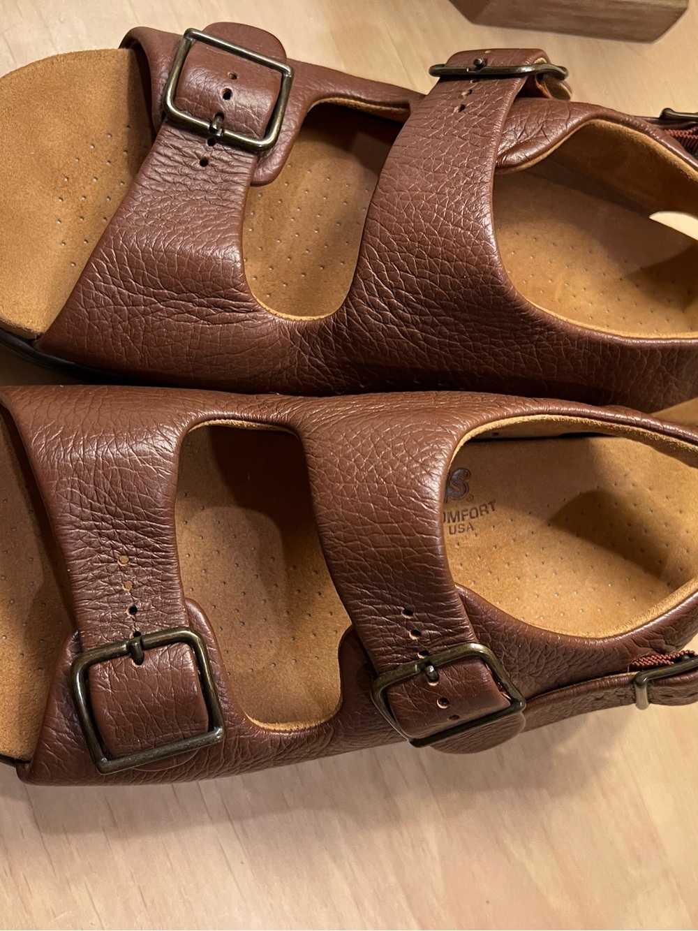 SAS Brown Leather Double-Buckle Sandals
